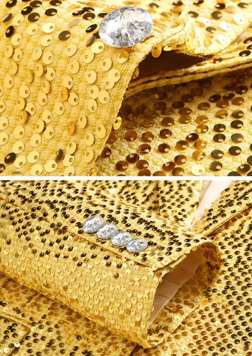 Men's All-over Metallic Gold Sequin Suit Jacket
