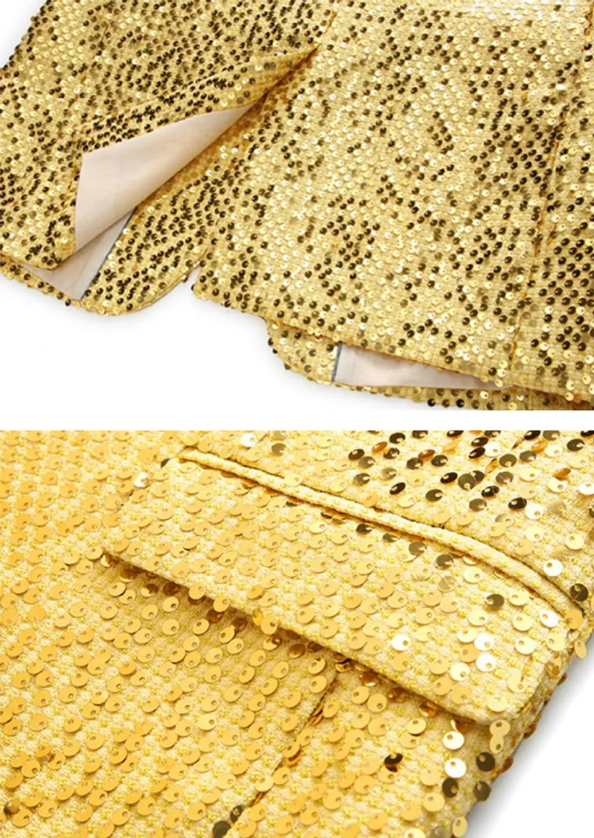 Men's All-over Metallic Gold Sequin Suit Jacket