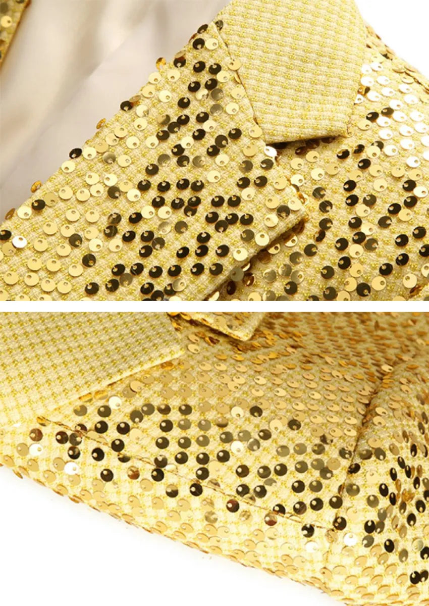 Men's All-over Metallic Gold Sequin Suit Jacket