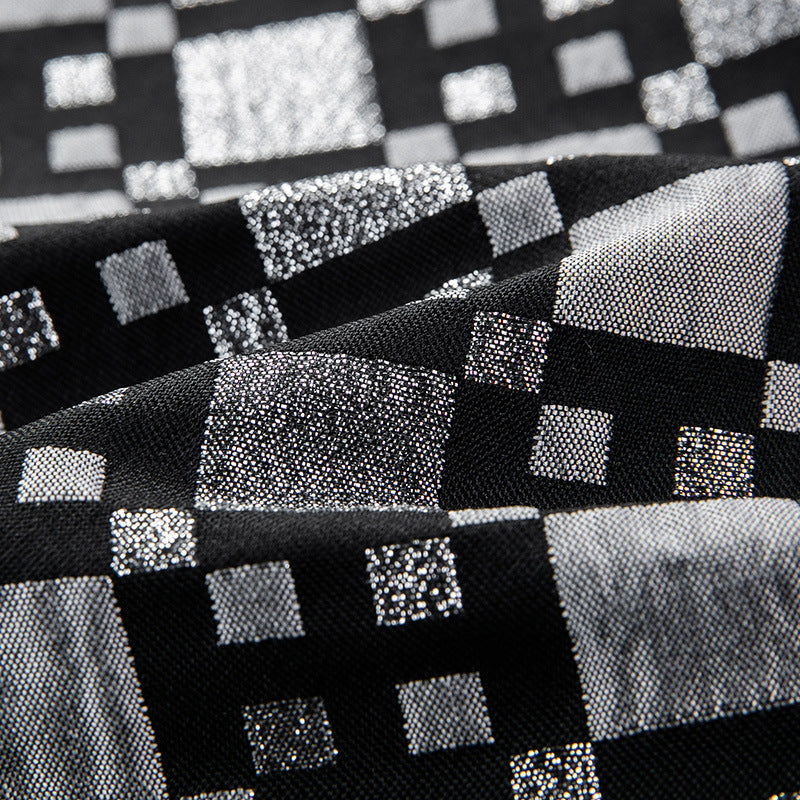 Men's Peak Lapel Woven Black and Silver Plaid Tuxedo