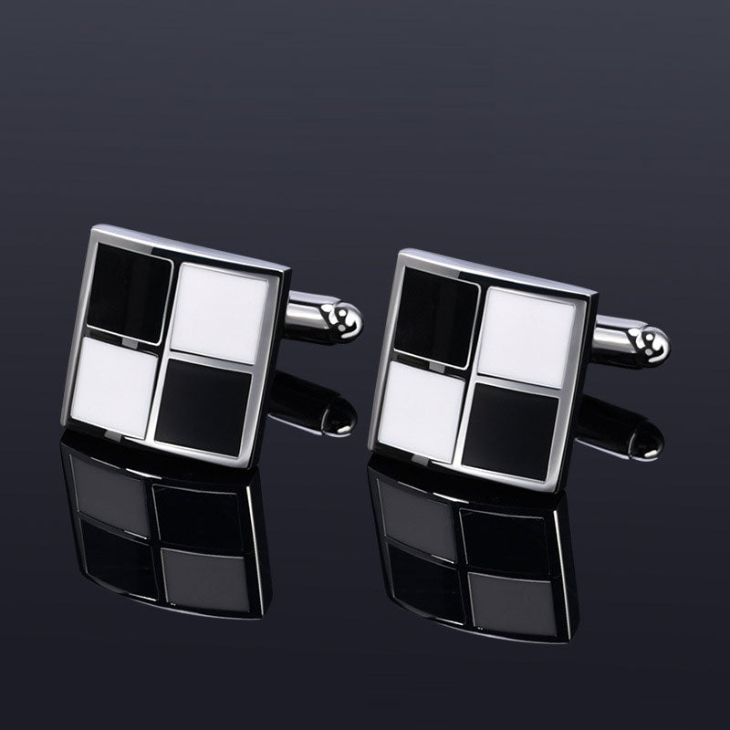 Black and White Checkered Inlaid Cufflinks