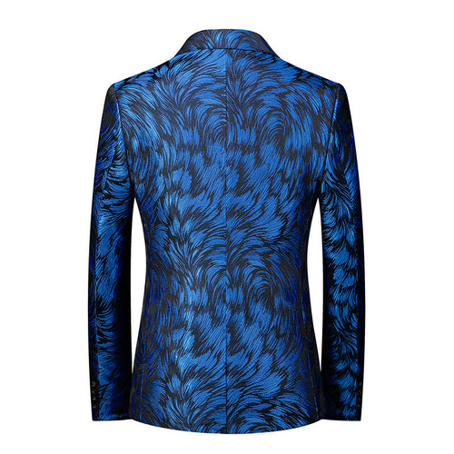 Men's Royal Blue Plume Jacquard Black Tuxedo Jacket