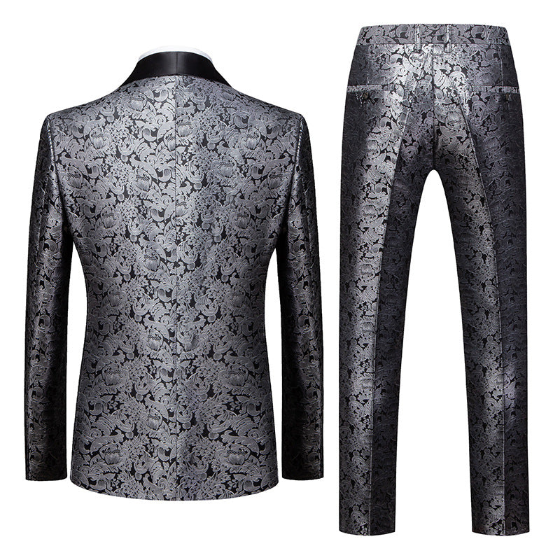 Mens 2-Piece Shawl Lapel Jacquard Silver Tuxedo