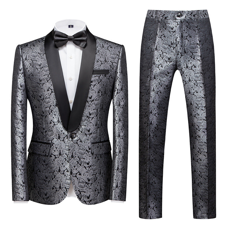 Mens 2-Piece Shawl Lapel Jacquard Silver Tuxedo