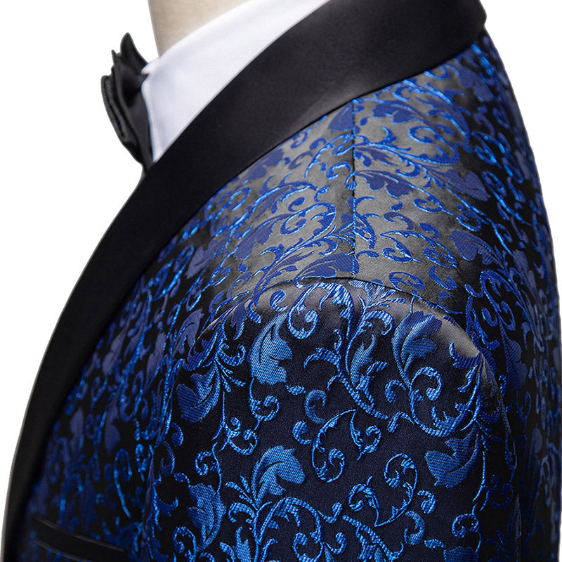 Men's 2-Piece Jacquard Embroidery Paisley Navy Blue Suit