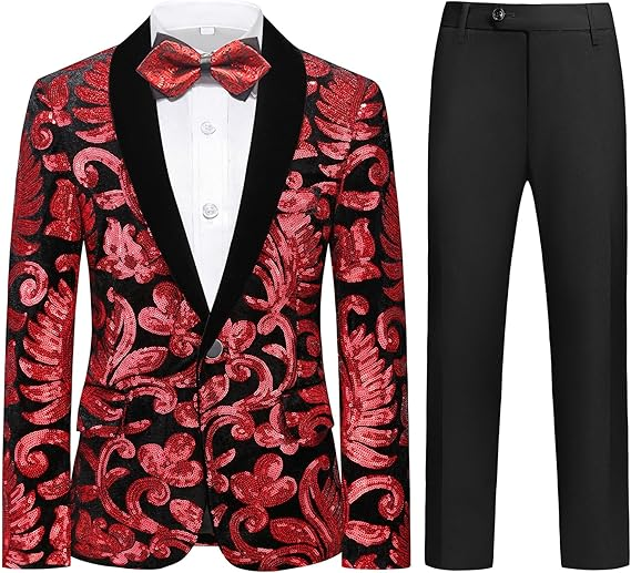 Boy's 2-Piece Red Sparkle Floral Sequin Dress