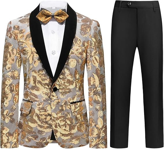 Boy's 2-Piece Gold Sparkle Floral Sequin Dress