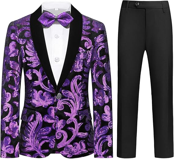 Boy's 2-Piece Purple  Sparkle Floral Sequin Dress