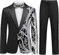 Boy's 2-Piece Silver Sequin Branches Black Suit Tuxedo