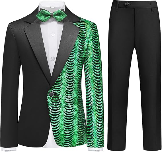 Boy's 2-Piece Green Sequin Water Ripples Black Dress