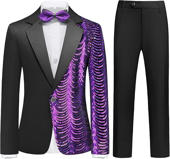 Boy's 2-Piece Purple Sequin Water Ripples Black Dress