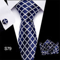 Tie Pocket Square Cufflink Set With Navy Plaid