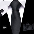 Solid Black Tie Pocket Square Cufflink Set