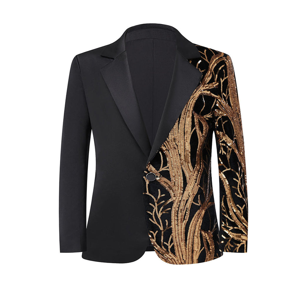 Boy's 2-Piece Gold Sequin Branches Black Suit Tuxedo