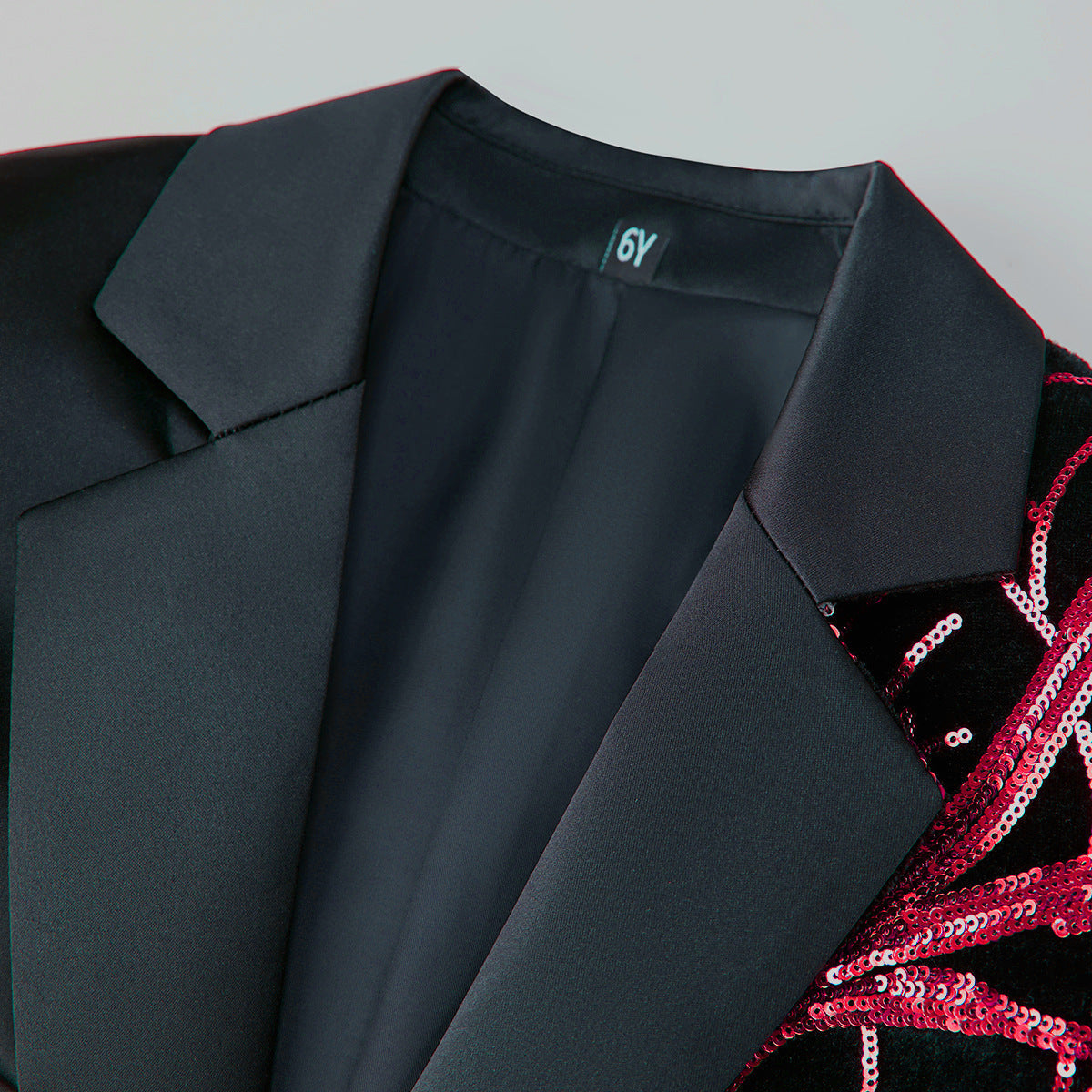 Boy's 2-Piece Red Sequin Branches Black Suit Tuxedo
