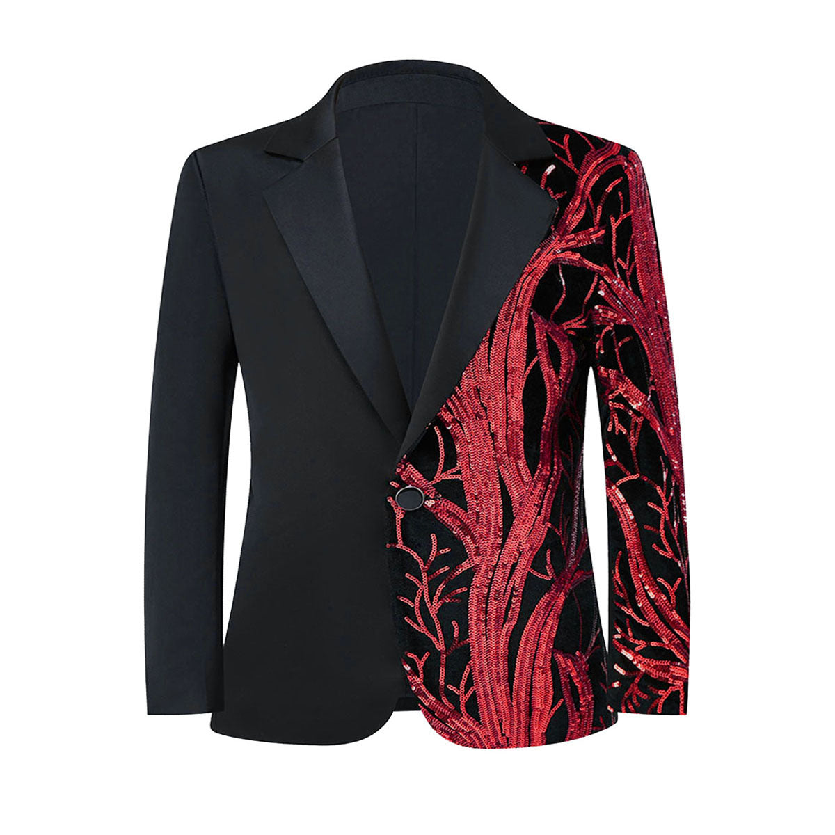 Boy's 2-Piece Red Sequin Branches Black Suit Tuxedo