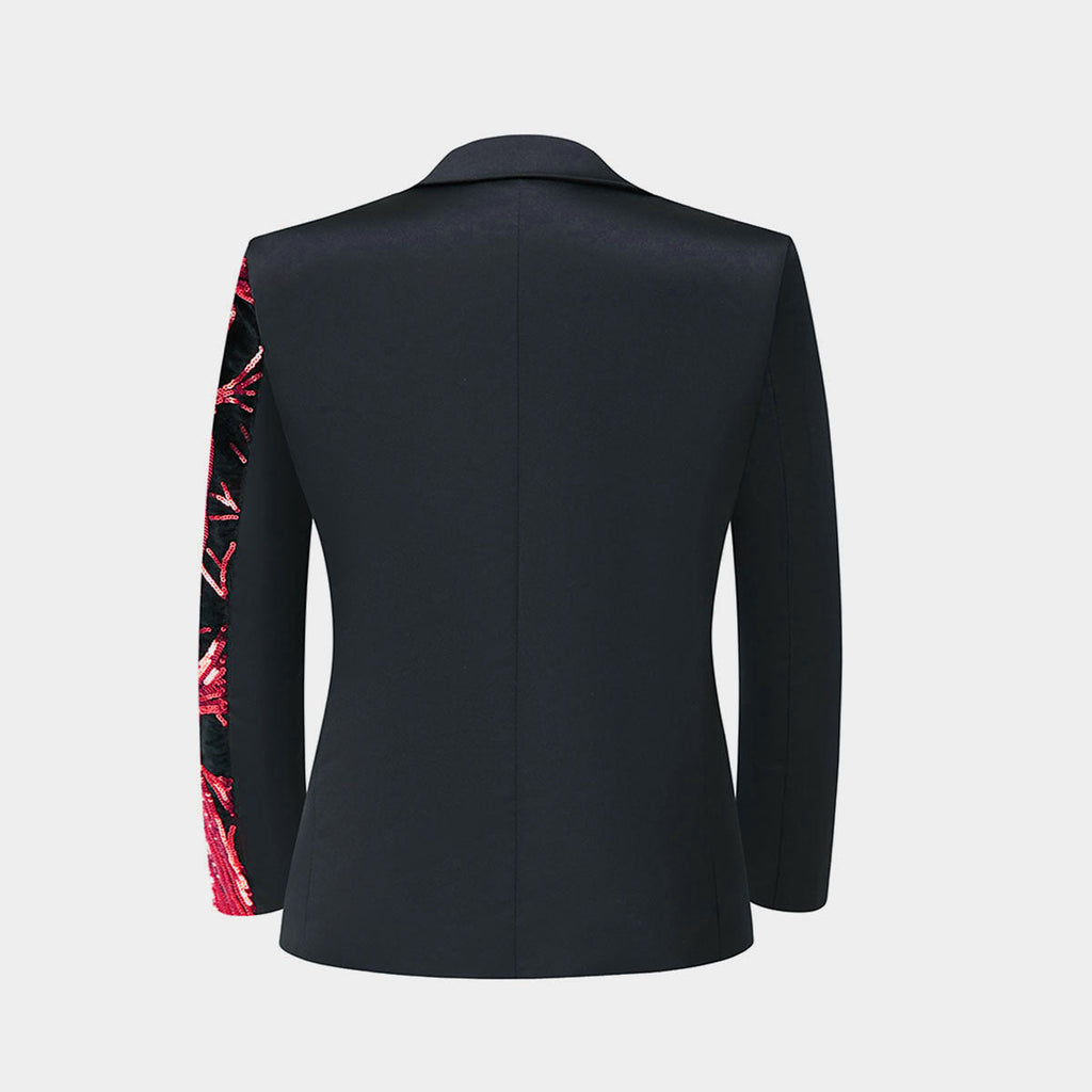Boy's 2-Piece Red Sequin Branches Black Suit Tuxedo