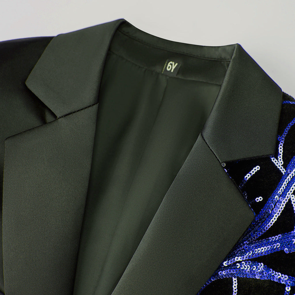 Boy's 2-Piece Navy Sequin Branches Black Suit Tuxedo