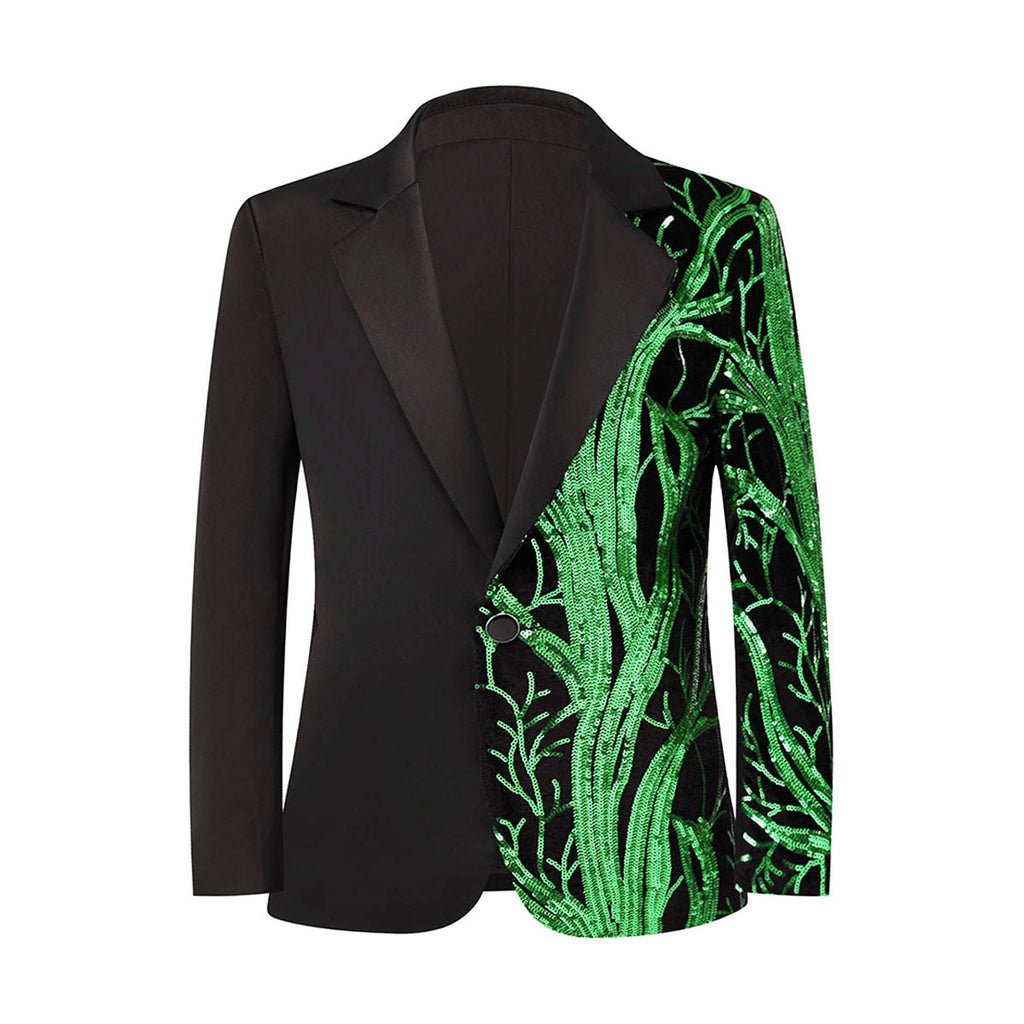 Boy's 2-Piece Green Sequin Branches Black Suit Tuxedo