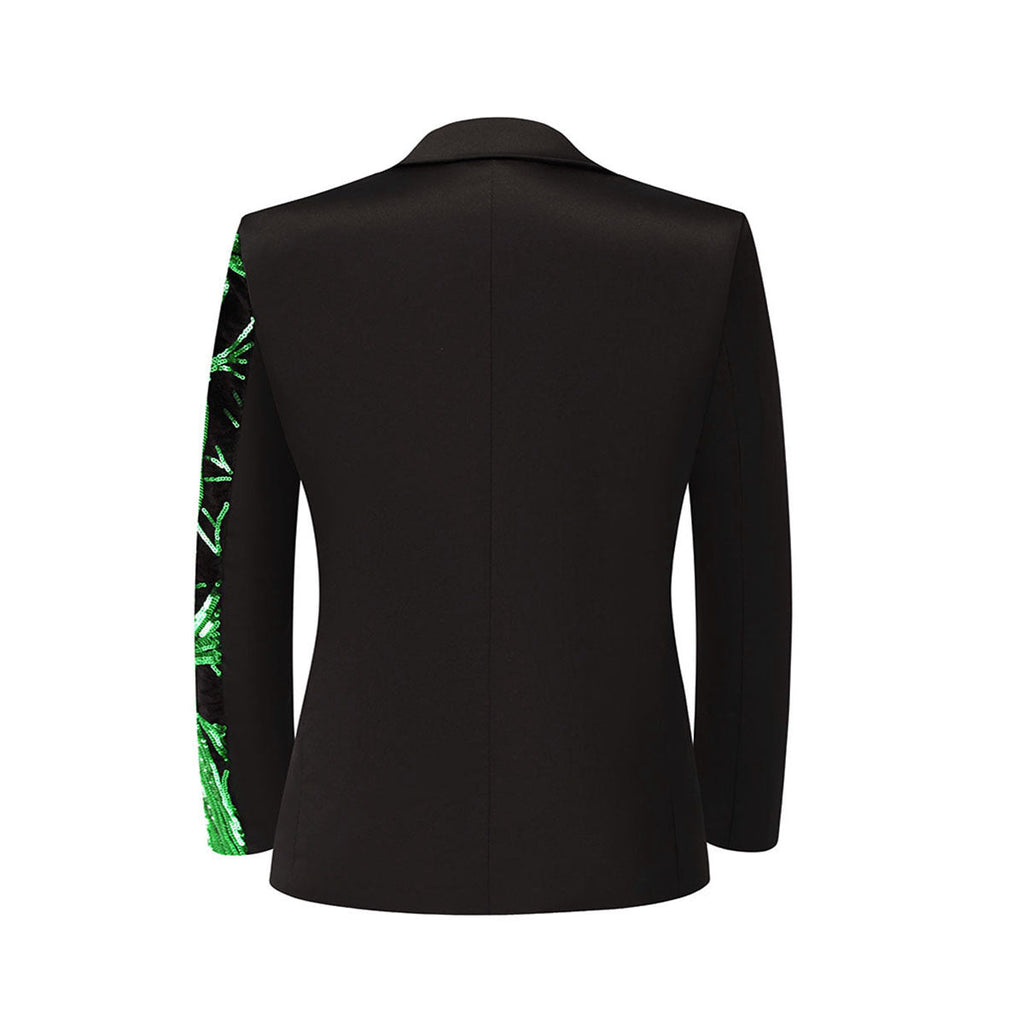 Boy's 2-Piece Green Sequin Branches Black Suit Tuxedo