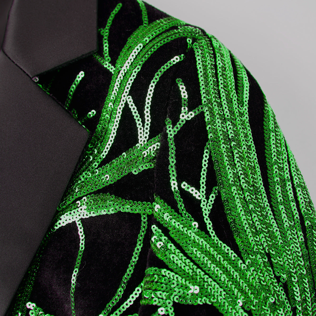 Boy's 2-Piece Green Sequin Branches Black Suit Tuxedo