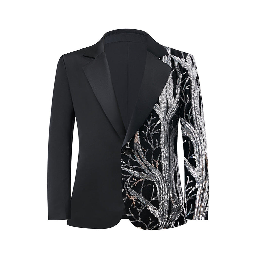 Boy's 2-Piece Silver Sequin Branches Black Suit Tuxedo