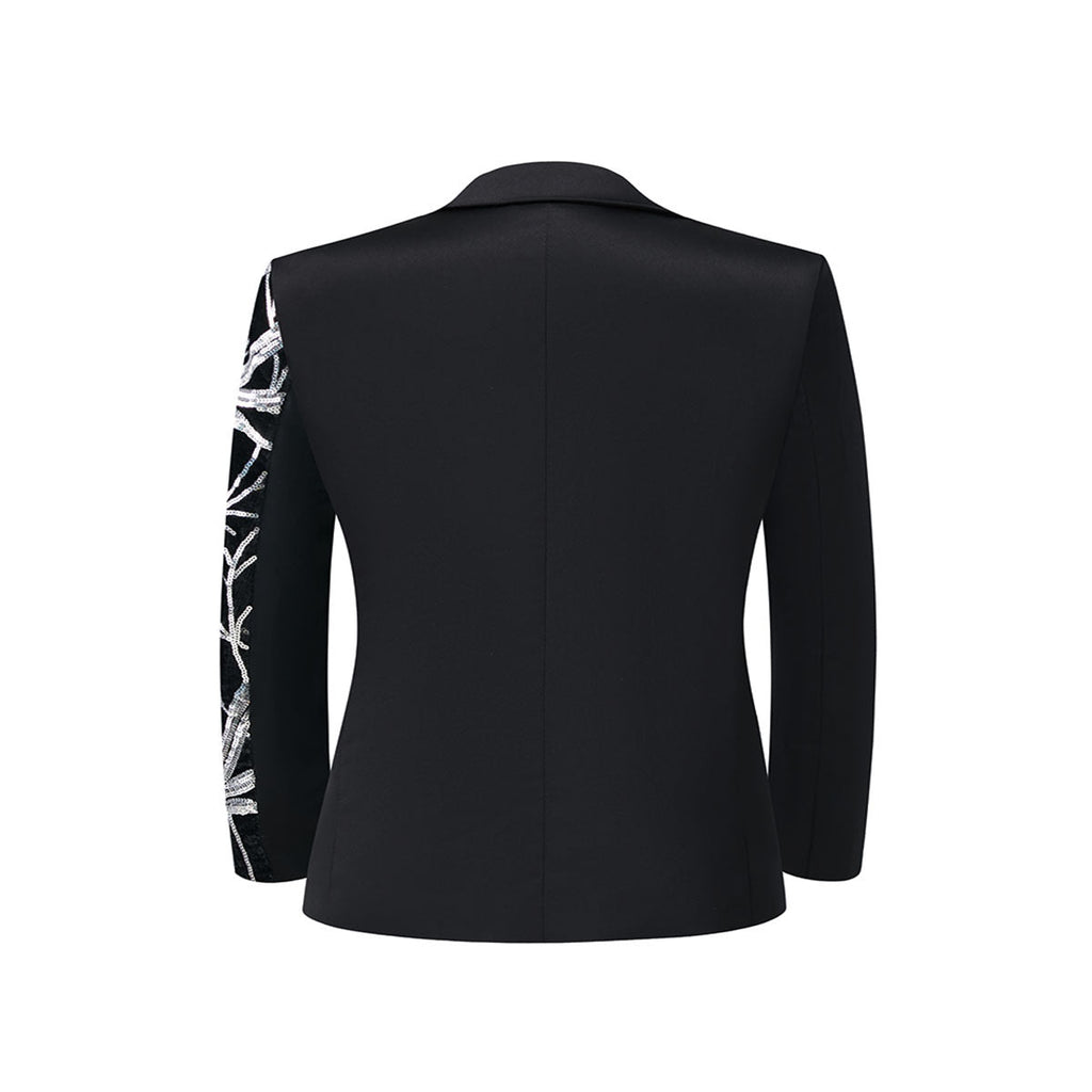 Boy's 2-Piece Silver Sequin Branches Black Suit Tuxedo
