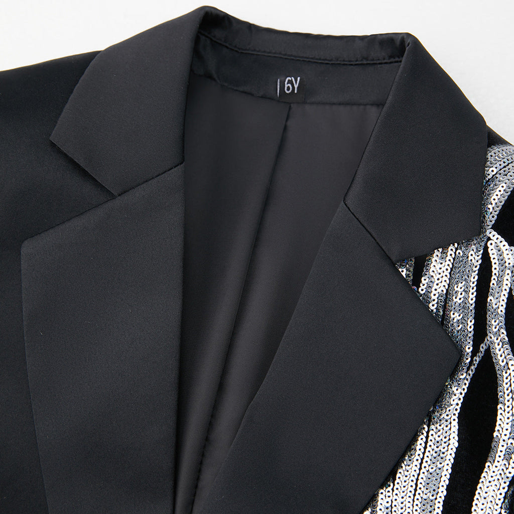 Boy's 2-Piece Silver Sequin Branches Black Suit Tuxedo