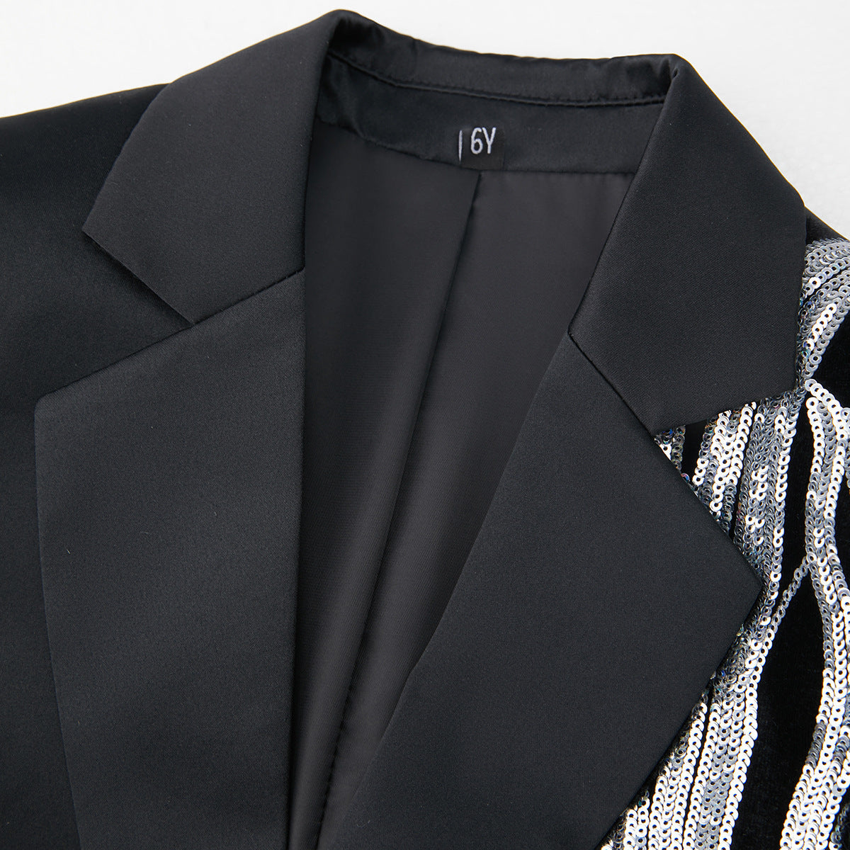Boy's 2-Piece Silver Sequin Branches Black Suit Tuxedo