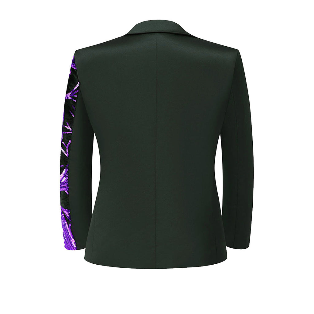 Boy's 2-Piece Purple Sequin Branches Black Suit Tuxedo