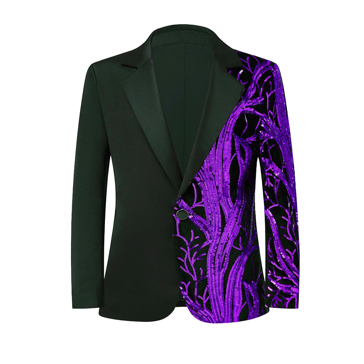 Boy's 2-Piece Purple Sequin Branches Black Suit Tuxedo