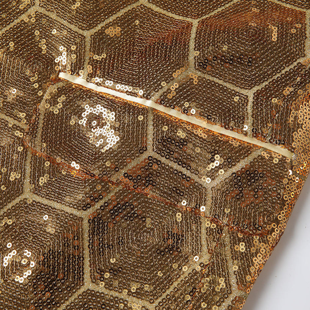 Men's Shawl Collar Hexagonal Gold Sequin Tuxedo