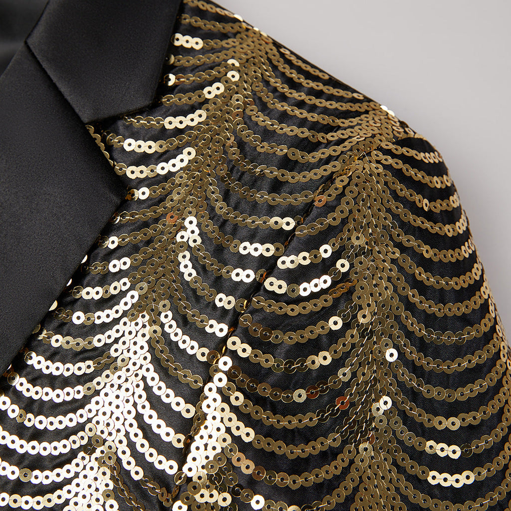 Boy's 2-Piece Gold Sequin Water Ripples Black Dress