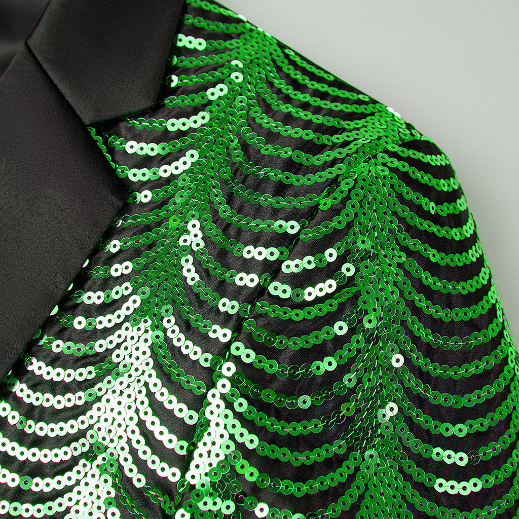 Boy's 2-Piece Green Sequin Water Ripples Black Dress