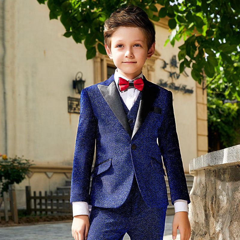 Boy's 3-Piece Navy Blue Sequin Suit Set