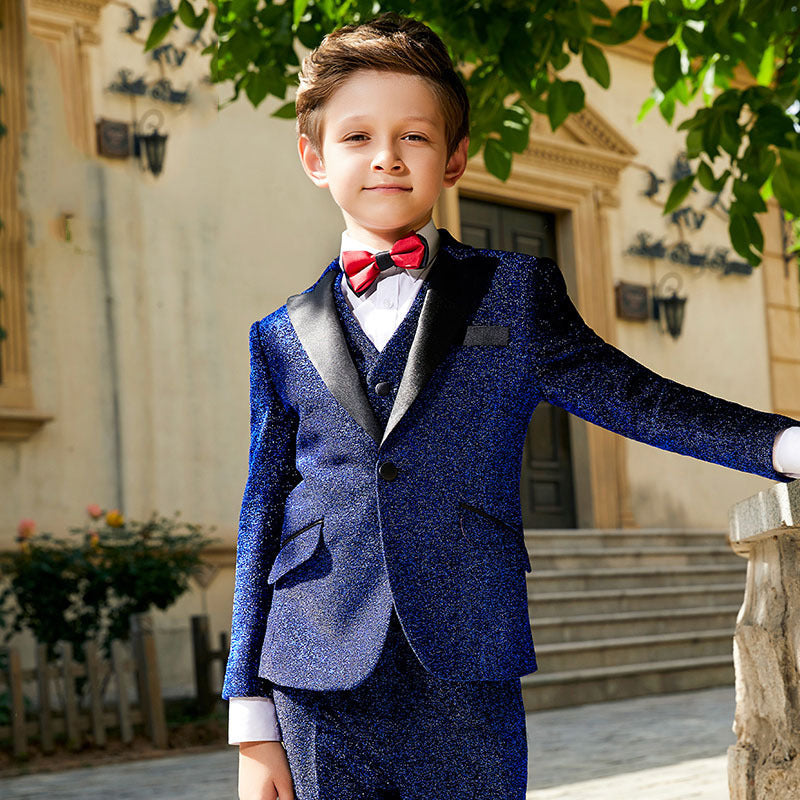 Boy's 3-Piece Navy Blue Sequin Suit Set
