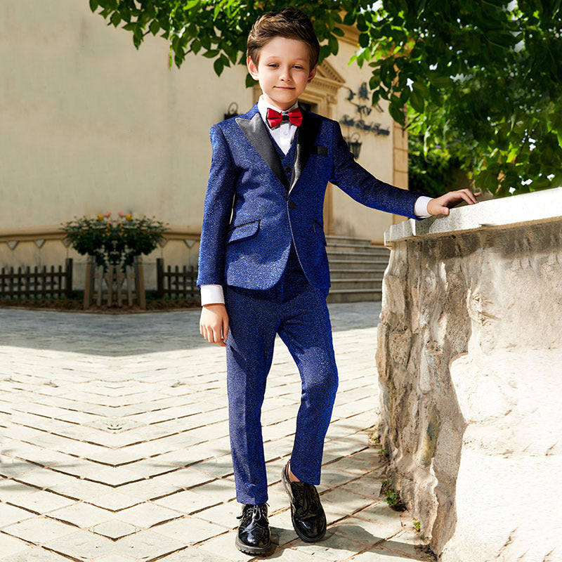 Boy's 3-Piece Navy Blue Sequin Suit Set