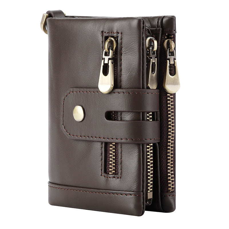 Genuine Leather RFID Zipper Coffee Wallet for Men