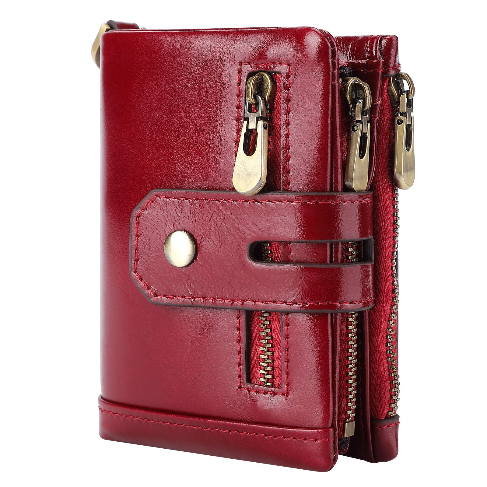 Genuine Leather RFID Zipper Red Wallet for Men