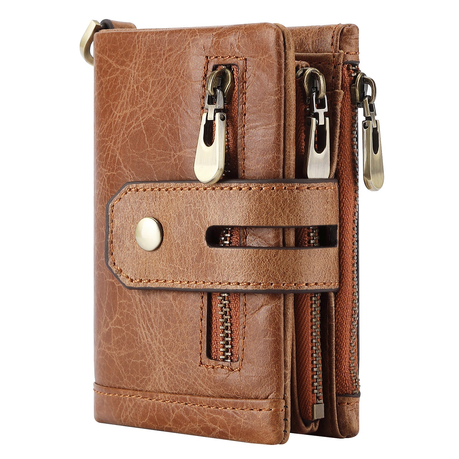 Genuine Leather RFID Zipper Brown Wallet for Men