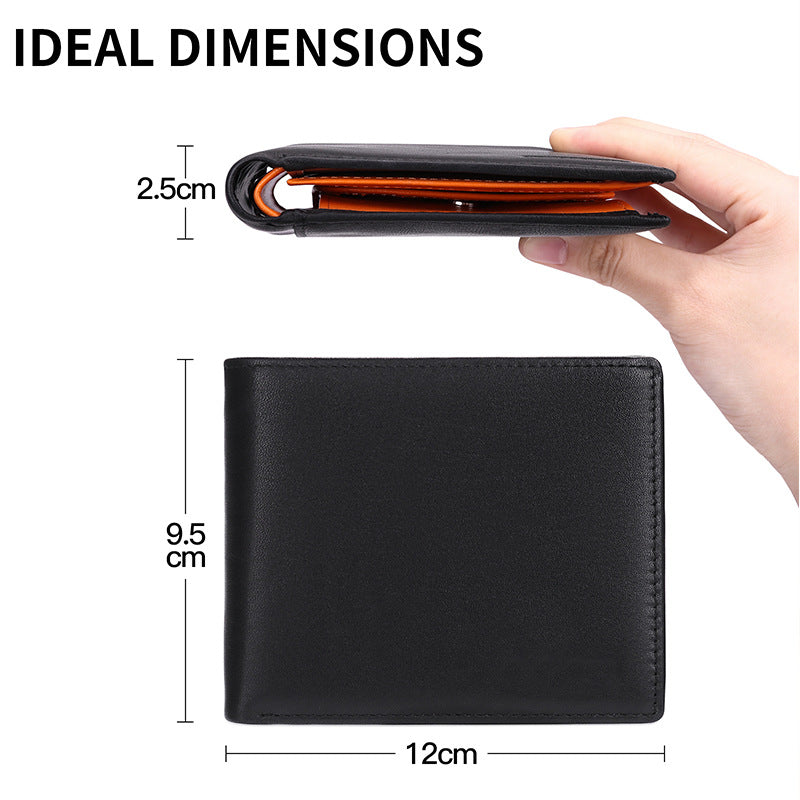 Men’s Genuine Leather Trifold Wallet with RFID Blocking & Coin Pocket