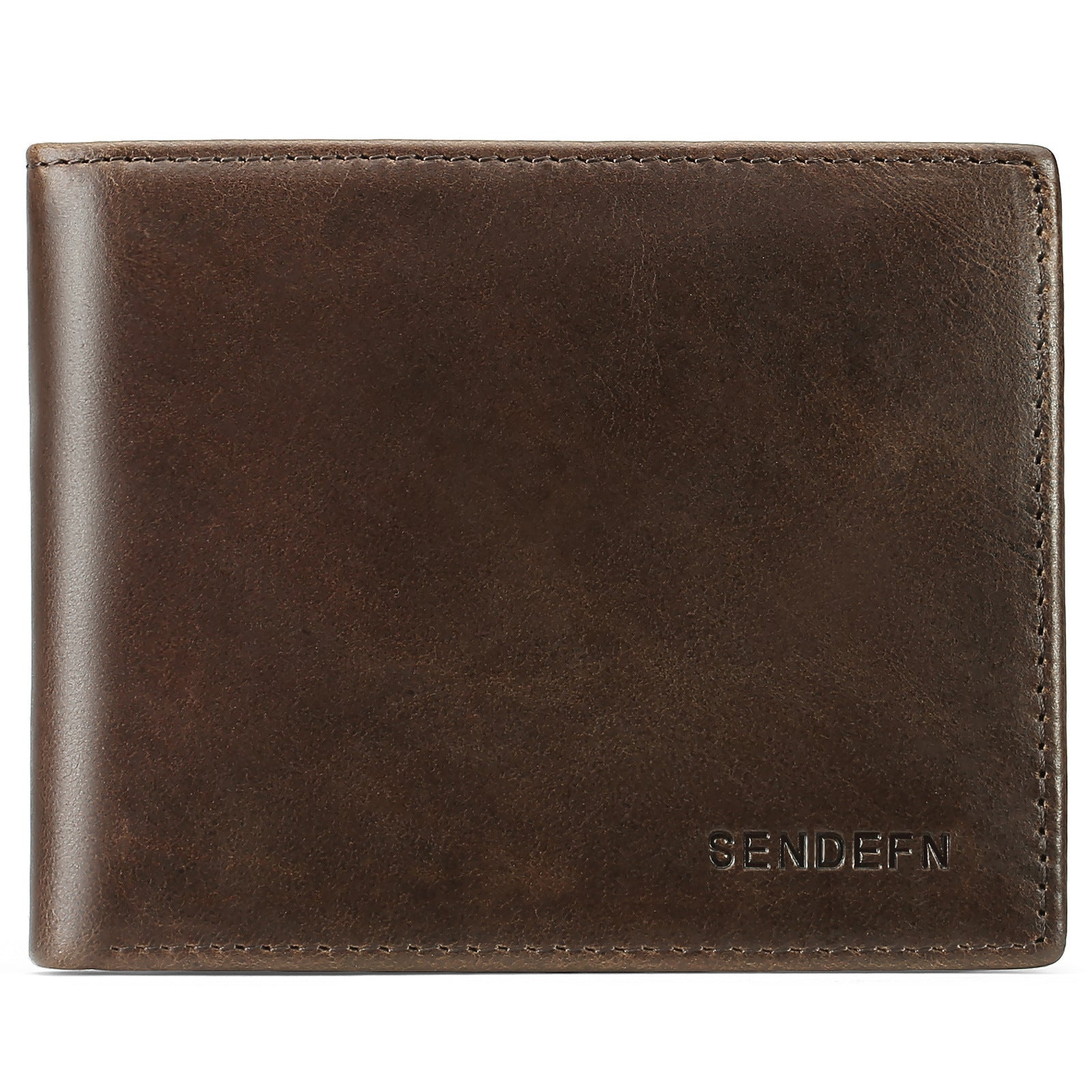 Men’s Genuine Brown Leather Trifold Wallet with RFID Blocking & Coin Pocket