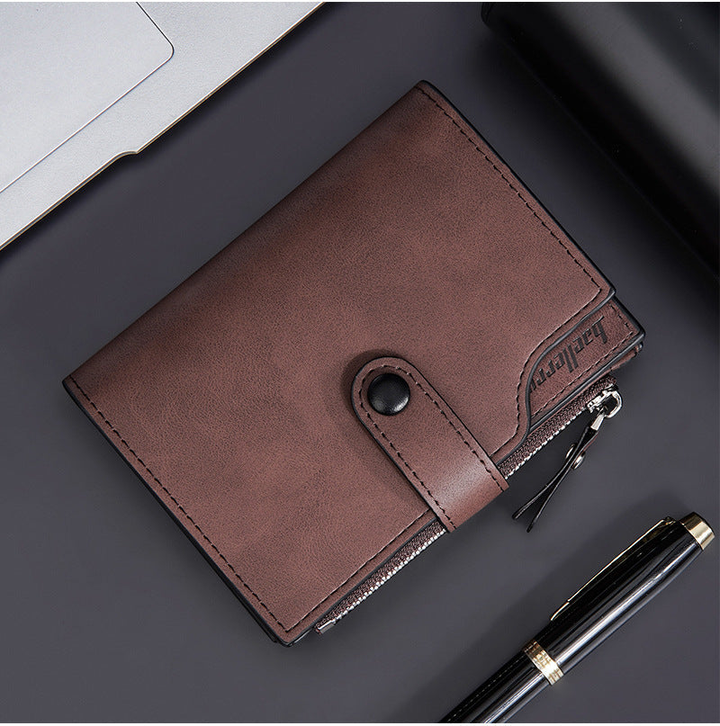 GOUNNU Men’s Leather Tri-Fold RFID Brown Wallet