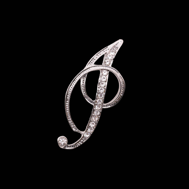 26 Letter Rhinestone Initial Brooch Pin Silver