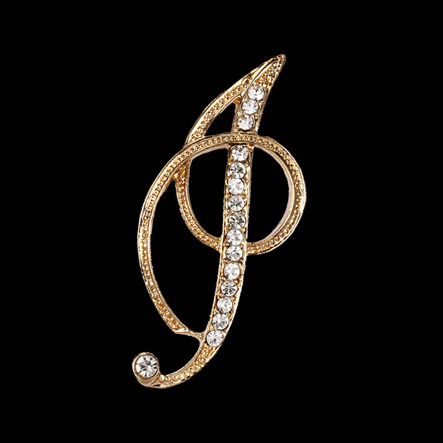 26 Letter Rhinestone Initial Brooch Pin Gold