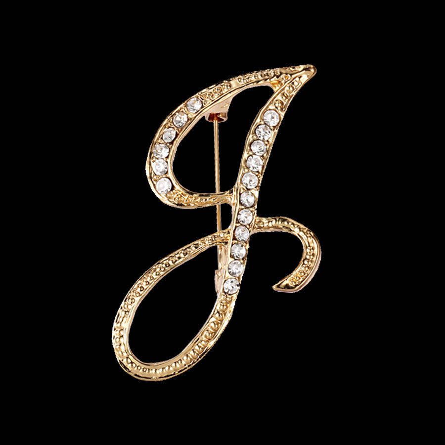 26 Letter Rhinestone Initial Brooch Pin Gold
