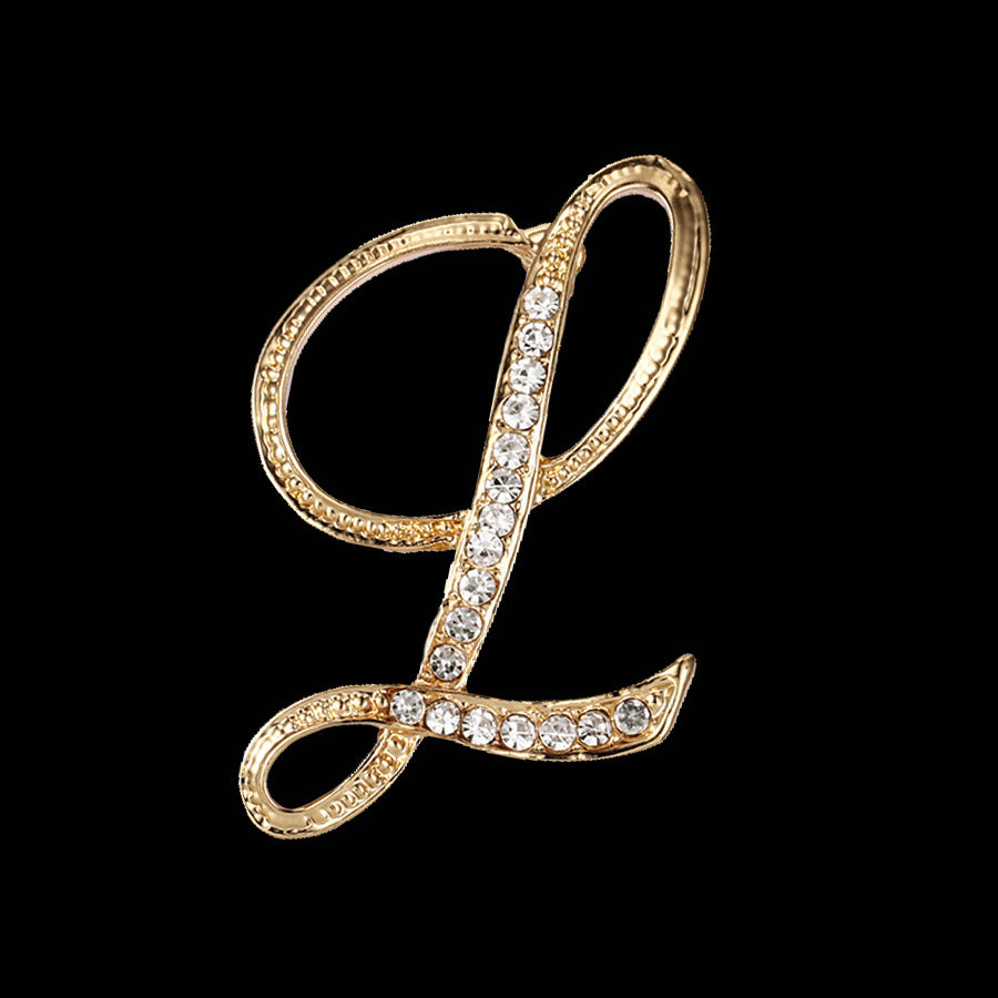 26 Letter Rhinestone Initial Brooch Pin Gold