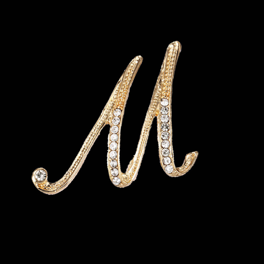 26 Letter Rhinestone Initial Brooch Pin Gold