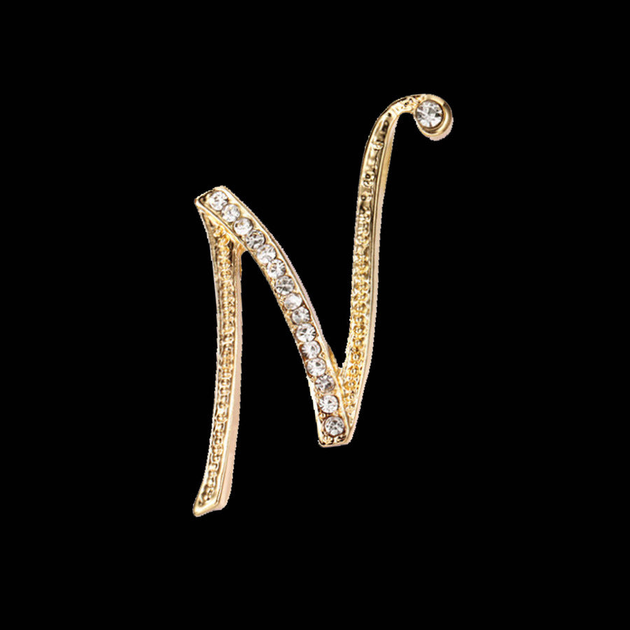 26 Letter Rhinestone Initial Brooch Pin Gold