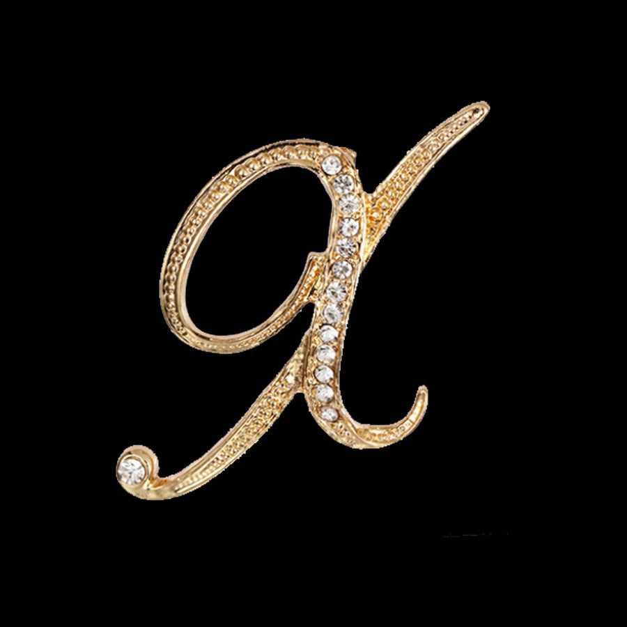 26 Letter Rhinestone Initial Brooch Pin Gold